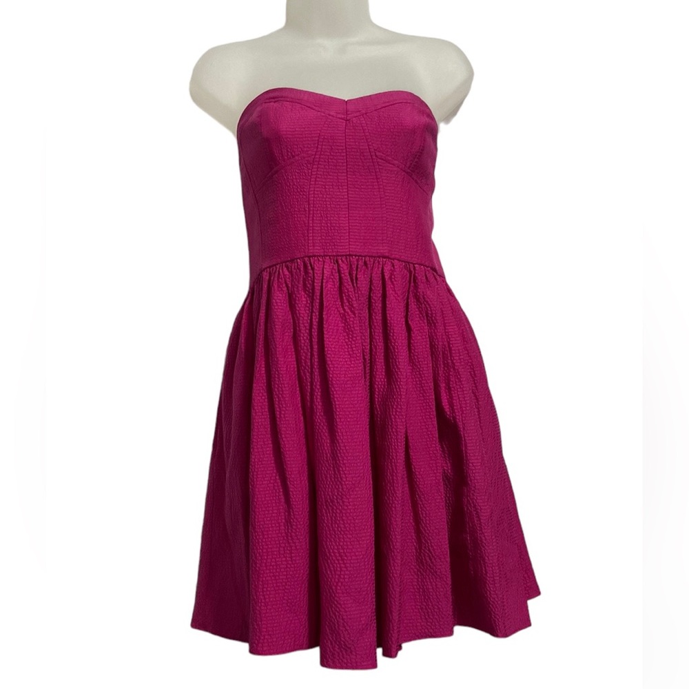 Rebecca Taylor Womens Strapless Mini Dress Pockets Bright Pink Size 8 100% Silk